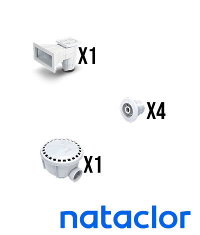 Kit para piscinas de hormigón básico skimmer, 3 retornos, toma de fondo