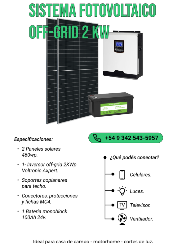 Kit solar off-grid 2kw ideal casa de campo - motorhome - cortes de luz