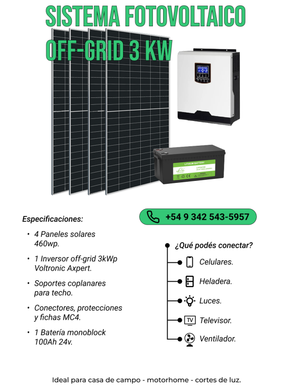Kit solar off-grid 3kw ideal casa de campo – motorhome – cortes de luz