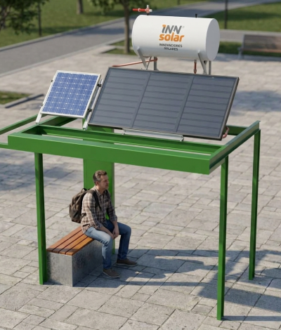 ESTACIÓN SOLAR según Proyecto de La Provincia de Santa Fe con sistema fotovoltaico para carga de celulares e iluminación